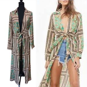 Forever 21 Tie Front Long Kaftan Top